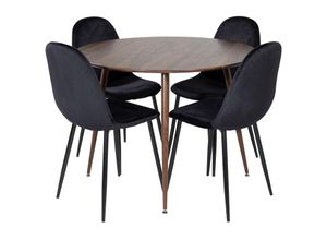 6096521677641 - PlazaWA100 Essgruppe Esstisch Nussbaum dekor und 4 Polar Esszimmerstühle Velour schwarz