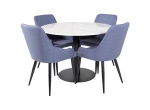 6096523868856 - Ebuy24 - EstelleØ106WHBL Essgruppe Esstisch weiß Marmor und 4 Plaza Esszimmerstühle blau schwarz - Blau