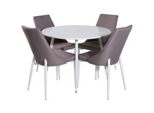 6096523874819 - PlazaWHWH100 Essgruppe Esstisch weiß und 4 Leone 20 Esszimmerstühle grau weiß