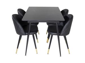 6096525210240 - SilarBLExt Essgruppe Esstisch Ausziehbarer Tisch Länge cm 120   160 schwarz und 4 Velvet Esszimmerstühle pu Kunstleder schwarz