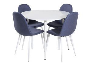 6096525440418 - PlazaWHWH100 Essgruppe Esstisch weiß und 4 Polar Esszimmerstühle blau weiß