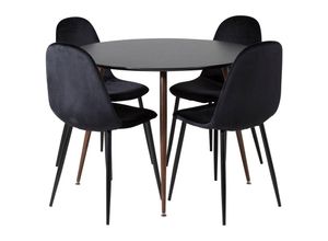 6096527928907 - PlazaBLWA100 Essgruppe Esstisch schwarz und 4 Polar Esszimmerstühle Velour schwarz