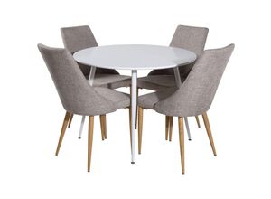 6096535835853 - PlazaWHWH100 Essgruppe Esstisch weiß und 4 Leone Esszimmerstühle hellgrau Eiche dekor