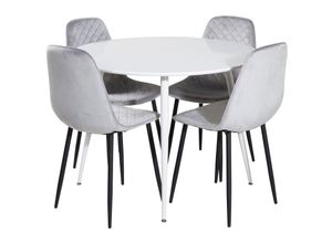6096539997953 - PlazaWHWH100 Essgruppe Esstisch weiß und 4 Polar Diamond Esszimmerstühle Velour grau 6096539997953 - PlazaWHWH100 Essgruppe Esstisch weiß und 4 Polar Diamond Esszimmerstühle Velour grau
