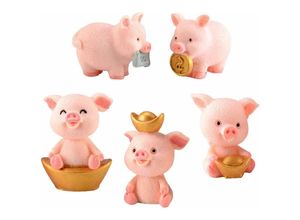 6135791768700 - Longziming - 5 Stück Miniatur-Schweinfigur aus Harz Glücksschweine Miniatur-Glücksschwein Mikro-Landschaft Geschenk-Ornament Heimdekoration