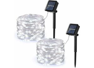 6135791808413 - Hiasdfls - Solar Lichterkette Outdoor 12M 100 led Kupferdraht Lichterkette Solarbetriebene 8 Modi Wasserdichte Weihnachtsgirlande für Hochzeit Party