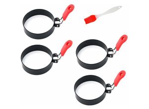 6135791957128 - 4er-Pack Eierring-Set zum Braten von Eiern – Runde Eierkocher-Ringe zum Kochen – Edelstahl-Antihaft-Formformer-Kreise für Spiegelei-Sandwiches 4 Rot