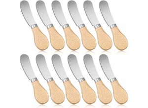 6135791997162 - Hiasdfls - 12 Stück Käsestreicher Käse Butterstreichmesser Edelstahl Butterstreicher mit Bambusgriff Gewürzmesser-Set für Frischkäsekuchen