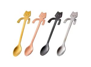 6135791997193 - Pcs Katzen-Kaffeelöffel Mini-Kätzchen-Löffel 4 Farben kleine Edelstahllöffel für Dessert Kaffee Tee Getränke Milchshake Geschirrlöffel Hiasdfls