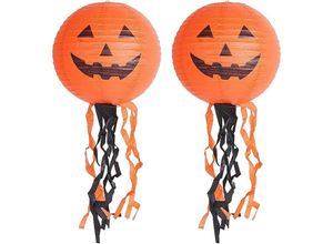 6138222648534 - KZQ - Halloween-Kürbis-Papierlaterne Halloween-Kürbis-Laternen aus Papier hängende Papierlaternen-Set für Halloween-Party-Dekoration 25 cm