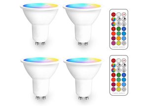 6138222660659 - Farbwechselnder GU10 RGB-LED-Strahler dimmbare RGBW-LED-Leuchtmittel mit Infrarot-Fernbedienung warmweiße LED-Strahler (2700 K–6500 k) – (4 Stück)