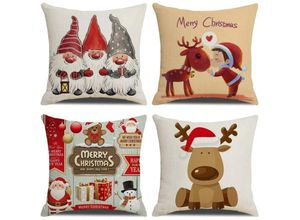 6138222678159 - Ulisem - Weihnachts-Kissenbezug 45 x 45 cm 4er-Set weihnachtliches Deko-Sofa aus Baumwolle und Leinen Weihnachten für Sofa Bett Schlafzimmer