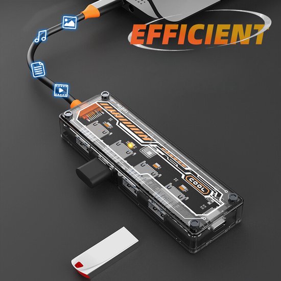 6150519642629 - Transparent - 5 in 1 USB C HUB 30- Orange - usb c zu usb a - Typ c zu USB - USB Splitter - 4*USB 30 - Docking Station -USB C Dock - USB C - Geeignet für Laptop Macbook Windows