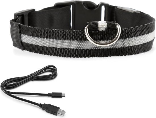 6151206077038 - LED Leuchthalsband XS 28 - 38cm - Katze und Hund - Starkes Licht - Usb Wiederaufladbar - Schwarz - Inklusive Ladegerät