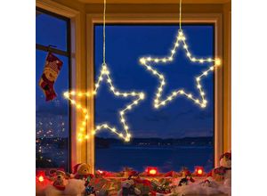 6219466676931 - Paryou - Fenster Weihnachtsbeleuchtung 2 Stück 40 led Sterne Weihnachtsbeleuchtung Innen Batterie Fensterlichter Weihnachtsstern Lichterkette für