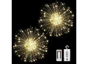 6219466676986 - Led Lichter Feuerwerk 2 PACK 120LED Lichterkette Feuerwerk 8 Modi Haengend Feuerwerk Lichterketten mit Strom Lichterkette Außen Batterie