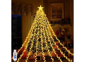 6219466678300 - LED-Weihnachtsbaum-Lichter wasserdichte Kaskadenlichter 2 m x 9 Girlande 8 Modi 280 LED-Lichter mit Fernbedienung für den Außenbereich