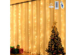 6219466698568 - Vorhang-Lichterkette 3 x 3 m USB-Lichterkette 300 LEDs 8 warmweiße Beleuchtungsmodi Fensterdekoration Weihnachten Hochzeit Geburtstag