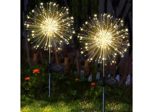 6219466699497 - Solarleuchten für den Außenbereich Garten 2 Stück 120 LEDs Solar-Feuerwerk 8 Modi Solar-Außenbeleuchtung wasserdichte Solar-Löwenzahnlampe für