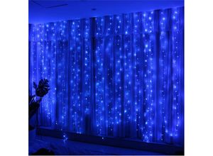 6219466699558 - Blaue Vorhang-Lichterkette 300 LEDs 3 m x 3 m 8 Beleuchtungsmodi USB-Fernbedienung Lichterkette mit Timer für Zimmer Fenster Hochzeit Party