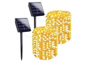 6219466700766 - Solar-Außenleuchten 7 m 50 LEDs warmweiß für den Außenbereich Solar-Lichterkette Kupferdraht 8 Modi wasserdichte Außen-Solarleuchten für