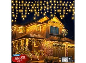 6219466711113 - Keyoung - Eisregen Lichterkette Außen 10M 400 led Weihnachtsbeleuchtung Außen mit Stecker Wasserdicht 8 Leuchtmodi Lichterkette Außen Warmweiß für