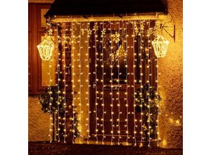 6219466711120 - 6m x 3m led Lichtervorhang Außen Weihnachten Lichterkette Vorhang Innen mit 8 Modi und Memory Weihnachtsbeleuchtung Outdoor Garten Warmweiß