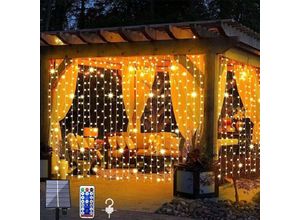 6219466711137 - Keyoung - Sonnenenergie led Lichtervorhang Außen 3x3 m Lichterkette Vorhang Weihnachten Innen mit 8 Modi und Memory Weihnachtsbeleuchtung Outdoor