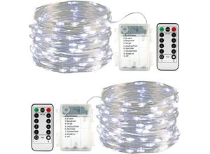 6219466711182 - Lichterkette Außen Batterie - 2 Stück 100 led Silberdraht Micro Lichterkette Wasserdicht 10M Lichterkette Weihnachtsbaum Weiß mit Fernbedienung für