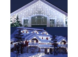 6219466711595 - Keyoung - Eisregen Lichterkette Außen 10M 400 led Weiß Lichtervorhang Weihnachtsbeleuchtung 8 Modi Wasserdicht Eiszapfen Lichterkette für Balkon