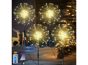 6219466716941 - Gartendeko Solarleuchten für Außen 4 x 120 led Solarlichter Pusteblume 8 Modi Solarstecker Gartenbeleuchtung Wetterfest Solarlampen Feuerwerk für