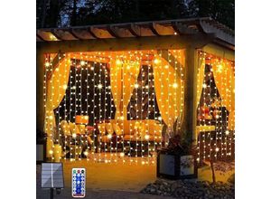 6220058807169 - Rnemitery - Solar-Lichterkette verbesserte Solar-Vorhang-Lichter warmweiß Fernbedienung Garten-Außenbeleuchtung 300 LEDs 8 Modi Fernbedienung