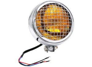 6248537507249 - Woosien - Silber + gelb Retro Vintage Motorrad Universal Led Scheinwerfer mit Grille Motorrad Beleuchtung Kopf