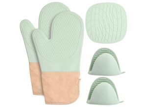 6249295270192 - Lntyq - 5er Set Ofenhandschuhe aus Silikon Topflappen für die Küche hitzebeständige Baumwollhandschuhe und Topflappen Silikon-Küchenhandschuhe mit