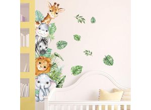 6249295282065 - Dschungeltier-Wandaufkleber Cartoon-Tier-Wandaufkleber Giraffe Zebra grüne Blätter Wandaufkleber für Baby Kinder Kinderzimmer Wanddekoration