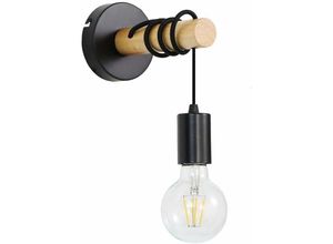 6269772003884 - Vintage Wandleuchte aus Holz industrielle Retro-Wandleuchte hängende Wandlampe mit rundem Sockel aus Metall schwarze E27-Wandbeleuchtung für den