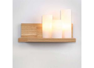 6269772003945 - Moderne Holz Wandleuchte Innenwandleuchte Massivholz Vintage Led Lampe E27 3 Retro Mit Glasschirm Wandleuchte Schlafzimmer Nachttischlampen Hiasdfls