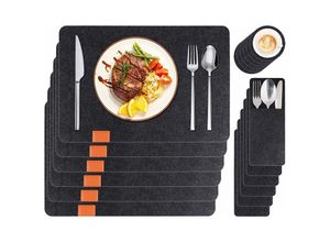 6269772011933 - Tischset aus Filz 6 Sets rutschfest waschbar hitzebeständig Tischset und Untersetzer und Besteckhaltertaschen für Küche Restaurant 44 x 30 cm