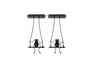 6269772053506 - Hiasdfls - 2er Set Pendelleuchte Männchen Eisen Lampe Kreatives Menschen Design Moderne Pendelleuchte Kinder Schlafzimmer Wohnzimmer E27 Schwarz