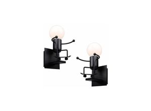 6269772053735 - Hiasdfls - 2x kleine Eisen Skiing People Wandleuchte kreativer zeitgenössischer Stil Retro-Schwarz-Wandlampe Licht für Schlafzimmer Nachttisch