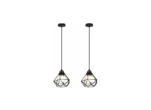 6269772053964 - Hiasdfls - 2x Metall Kronleuchter Pendelleuchte Käfig Diamant Eisenseil Einstellbare Lampe Wohnzimmer E27 Edison Küchenbar Schwarz (keine LED-Birne)