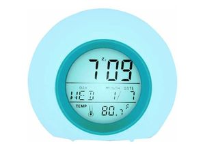 6269772209859 - Digitaler Wecker für Kinder LED mit Wecklicht Schlummerfunktion natürliche Wecktöne Hintergrundbeleuchtung Temperatur Display Blau HIASDFLS