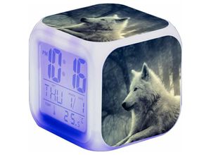 6269772209910 - Hiasdfls - Wolf LED-Wecker Nachttischwecker für Kinder quadratisch beleuchtetes LCD-Display Wolf-Design (18)