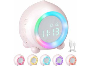 6269772209989 - Hiasdfls - Kinderwecker USB-Aufladung digitales LED-Licht Nachtlicht-Wecker für Mädchen Jungen einstellbare Lautstärke Snooze-Wecker Rosa