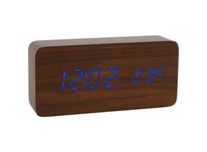 6269772210138 - Holz-Digitaluhr – Multifunktions-LED-Wecker mit Zeit- Datums- Temperaturanzeige und Sprachsteuerung für unterwegs – AC11BrownBlue Hiasdfls