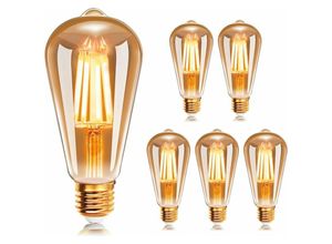 6269772211548 - Hiasdfls - E27 ST64 LED-Glühlampe 4 w 2200 k Warmweiß Retro-Edison-Vintage-Antiklampen 400 lm entspricht 35 w Glühlampe 6 Stück