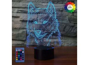 6269772212484 - Hiasdfls - Kreative 3D-Wolf-Nachtlampe Art-Deco-Lampe beleuchtet LED-Dekorationslampen Fernbedienung 7 16 Farben ändern Nachtlicht USB-betriebenes