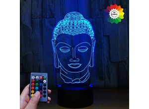 6269772212514 - Hiasdfls - 3D Buddha Statue led Lampe Art Deco Lampe Lichter led Dekoration Licht Fernbedienung 7 16 Farben ändern usb angetrieben Kindergeschenk