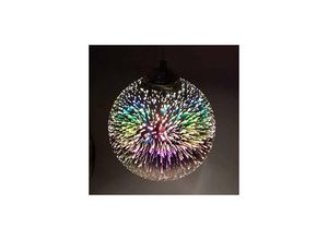 6269772213252 - Hiasdfls - Bunter Kronleuchter 3D led Pendelleuchten Spiegelglaskugel Feuerwerk Lampenschirm E27 Sockel Hängelampe 20CM(Silber)