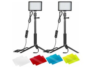 6269772213467 - 2er-Pack Farbtemperatur 5500 k Fotostudio Basic Panel LED-Beleuchtungsset mit Stativ orangen blauen und transparenten Farbgelfiltern Hiasdfls